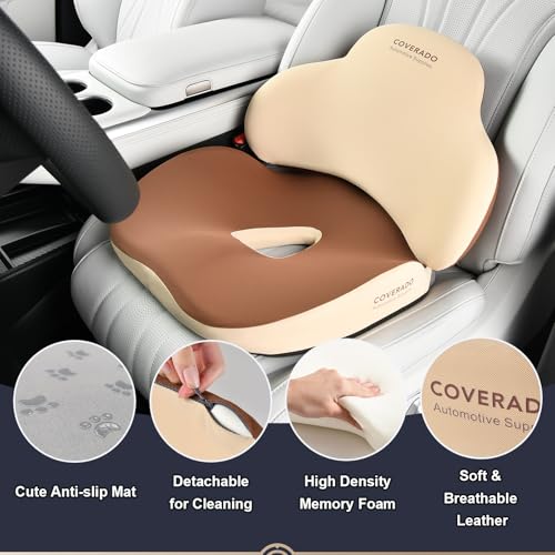 Coverado Car Seat Cushion and Lumbar Support Pillow, Memory Foam Ergonomic Back Support Driving Seat Cushion for Sciatica, Tailbone, Back Pain, Non-Slip Washable Cushion for Car, Driver, Office by Coverado - Image 5