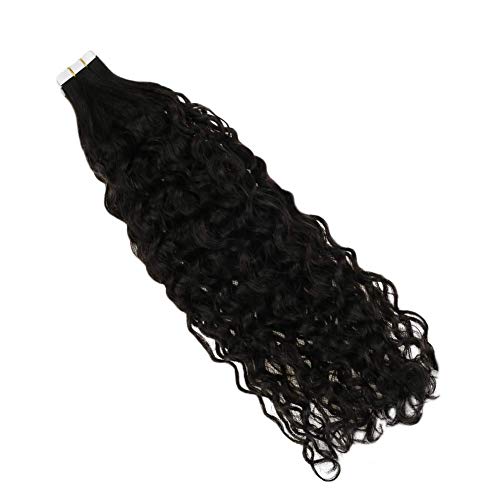 Wavy Tape in Human Hair Extensions 18inch Off Color 1B Black Color 20Pcs Remy Natural Wave 50g Skin Weft Hair Extensions for Women