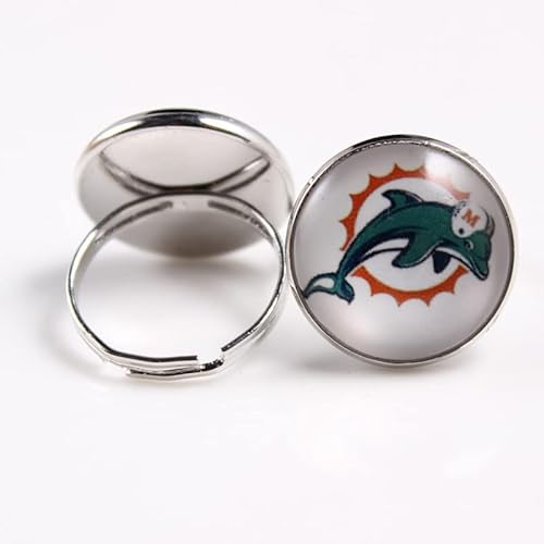 NFL 美式 橄榄球 队 饰品 戒指 牛仔 海盗 钢 人 酋长 等 32 标志 时光 宝石 手 手 饰 27 Miami Dolphins 开口 可 调节