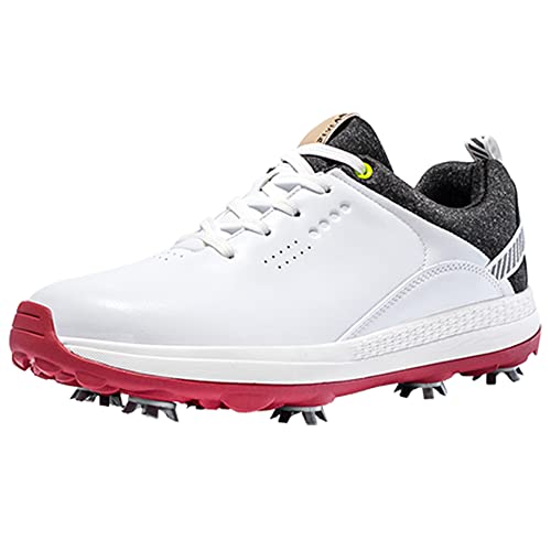 Zapatos De Golf De Cuero Impermeables para Hombres con Clavos Zapatos De Entrenamiento De Golf Al Aire Libre Transpirable Cómodo De Talla Grande,Blanco,43.5 EU Cover