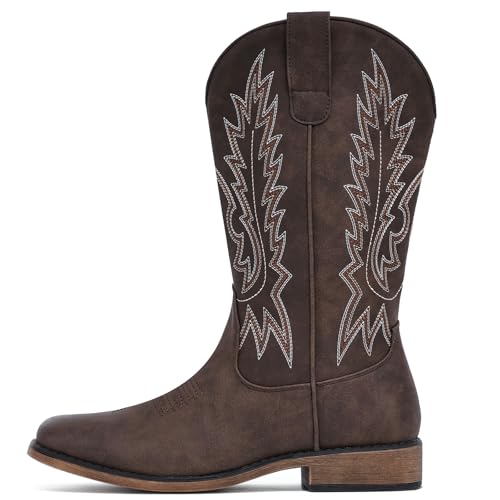 Image of IUV Cowboy Boots For Women Square Toe Wide Western Mid Calf Cowgirl Boots