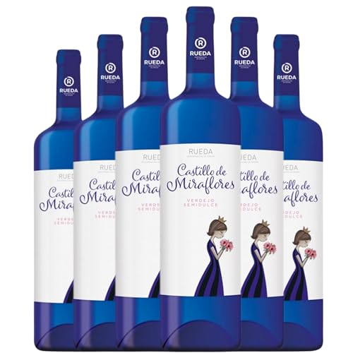 Castillo de Miraflores - Vino Blanco Semi Verdejo | DO Rueda | Semidulce equilibrado y fresco | Monovarietal de Verdejo | Fácil de beber | Grupo Estévez - Pack 6 Botellas 750ml