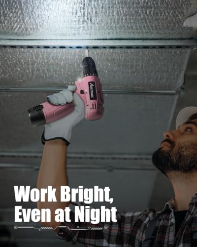 Image of AVID POWER 12V Cordless Pink Drill Set, Power Driver with 21 Bits for Women | 3 /8 inch Keyless Chuck, 25+1 Torque, 2 Speed Setting Max 1400 RPM, Rechargeable Battery & Charger, for Light-duty Household Use