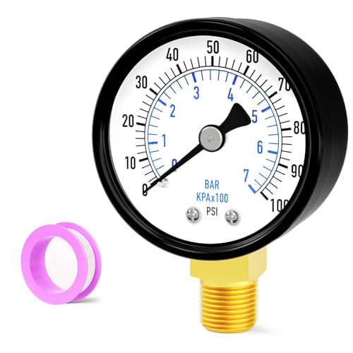 Image of 0-100psi Well Pump Pressure Gauge 1 /4 inch NPT 2 inch Face Dial Size Lower Mount, Multifunctional Practical Dry Pressure Gauge, for Water, Oil and Air Compressor