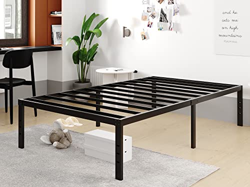 Fschos 18 Inch Metal-Bed-Frame Twin-Xl/No Box Spring Needed/Reinforced Steel Slats Support/Heavy Duty Mattress Foundation/Easy Assembly/Noise Free/Black #TOP5