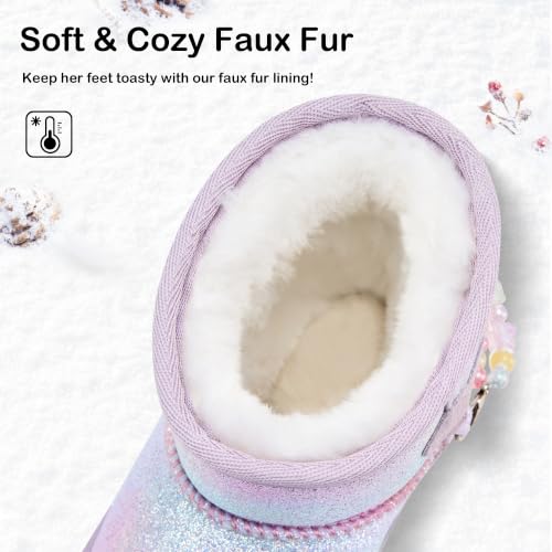 Image of Stelle Girls Winter Boots Warm Fur Lined Snow Boots | DIY Beaded Decoration,Cozy & Lightweight,Faux Suede Upper,Easy Pull-On,Non-Slip TPR Outsole,For Toddlers,Little Big Kids