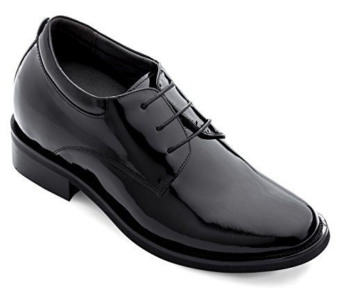 Calden Men's Invisible Height Increasing Elevator Shoes - Black Patent Leather Lace-up Lightweight Formal Tuxedo Oxfords - 4 Inches Taller - K595101 - Size 9 D(M) US