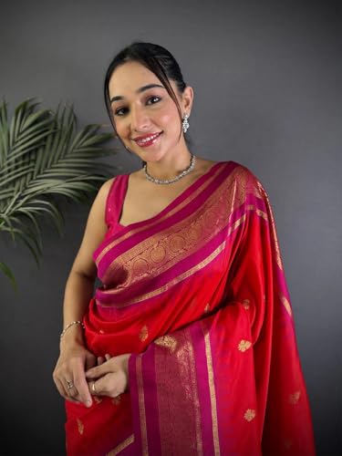 Image of SGF11 Women's Kanjivaram Pure Soft Silk Saree With Unstitched Blouse Piece