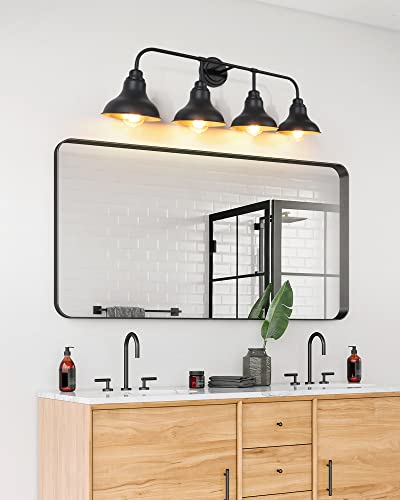 Image of 34.25-Inch 4-Light Matte Black Vanity Light for Bathroom Mirror | Farmhouse industrial style, matte black metal, 4 E26 base max 60W, no bulbs, wall lighting for bathroom mirror, hallway