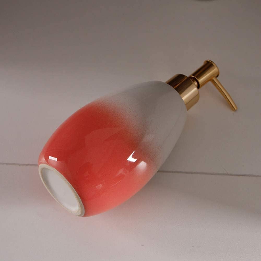 Hand Soap Dispenser Refillable for Hotel Bathroom Dishwashing Soap Dispenser, Simple Pink Stitching Color Ceramics Lotion Bottle Bathroom Refillable Hand Soap Dispenser W,