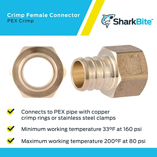 SharkBite 3/4 x 1/2 Inch FNPT Crimp Connector, Brass Plumbing Fitting, PEX Pipe, PE-RT, UC092LFA by SharkBite - Image 4
