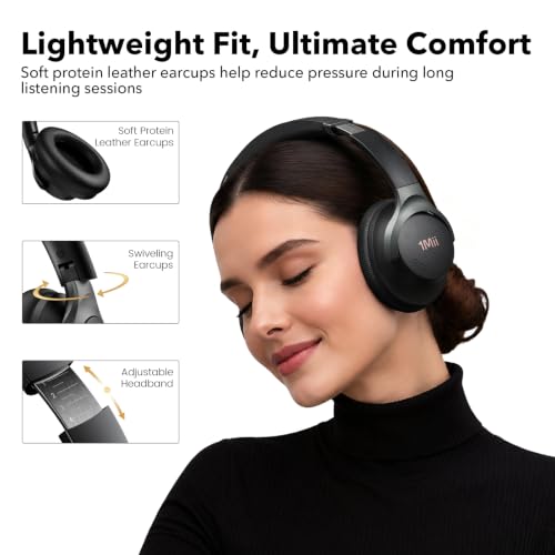 Image of 1Mii Hybrid Active Noise Cancelling Headphones for Gaming & Airplane Travel | Wireless Bluetooth 6.0 Over‑Ear Headset, Deep Bass, Custom EQ via APP, Hi‑Res Audio, 100H Playtime, Comfort Fit for Office