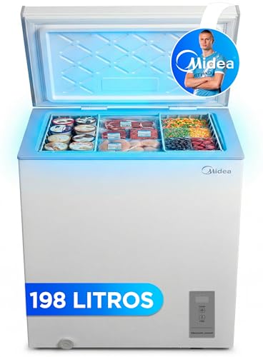 MIDEA Arcon Congelador Pequeño de 198L | Congelador Horizontal Convertible a Frigorífico con Motor Inverter, Control Electrónico de Temperatura, Cestas con Asa | Arcón Silencioso 37 dB Bajo Consumo