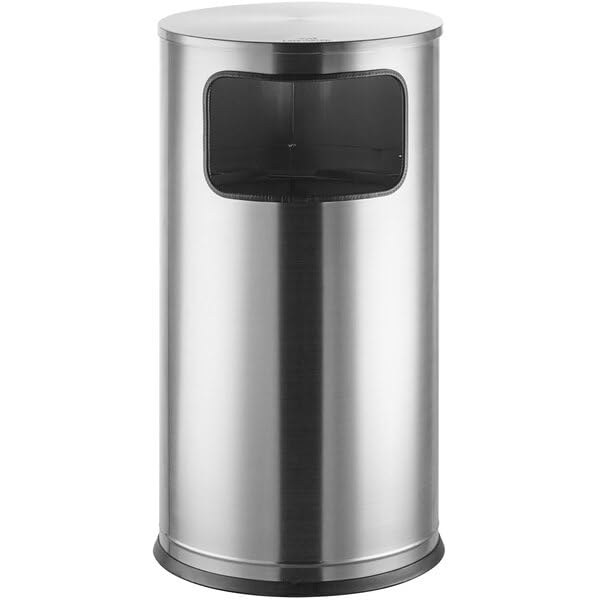 Stainless Steel Round Trash Can Silver 11 Gallon Capacity Side Opening Indoor Decorative Waste Receptacle 28x15 Inches