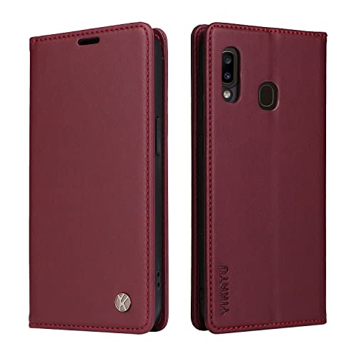 YBFJCE Case for Samsung Galaxy A20/A30 PU Leather Wallet Case Cover,Samsung Galaxy A20 Flip Folio Case with Card Holders,Magnetic Phone Case Compatible with Samsung Galaxy A30,Wine Red