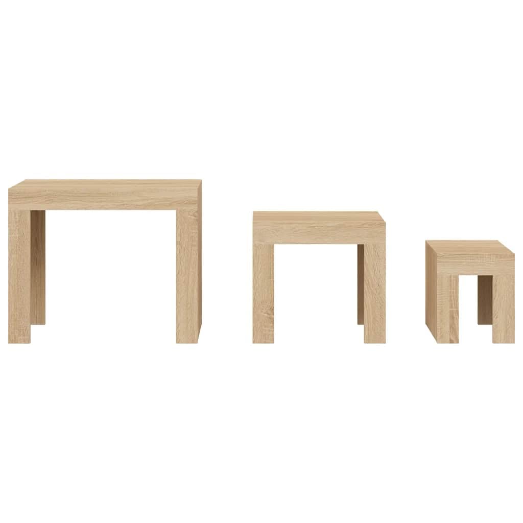 Juego de 3 mesas nido de madera de roble Sonoma para salón, oficina, dormitorio, mesas auxiliares, mesitas de noche, apilables de forma versátil