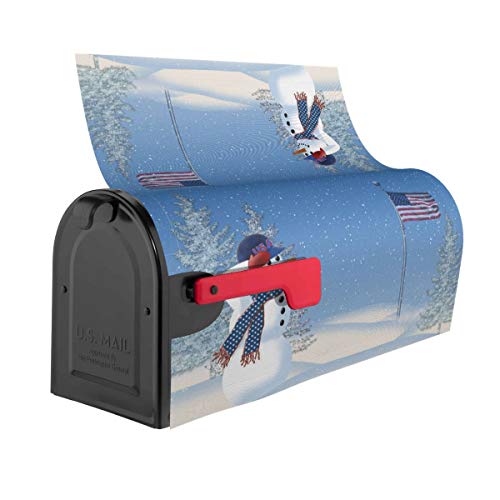 Mount Hour Patriotic Funny Snowman Saluting The American Flag Mailbox Covers Magnetic Christmas Post Box Cover Wraps Standard Size 21X18 Inches For Garden Yard Décor #TOP1