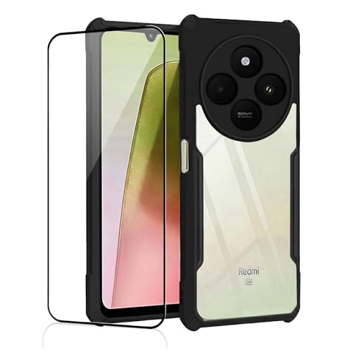 Image of Back Cover Case + Screen Protector for Redmi 14C 5G | Transparent & Black Mobile Phone Back Case Cover for Redmi 14 C | Camera Protection | Redmi 14C 5G TPU & PC Black Back Cover Case
