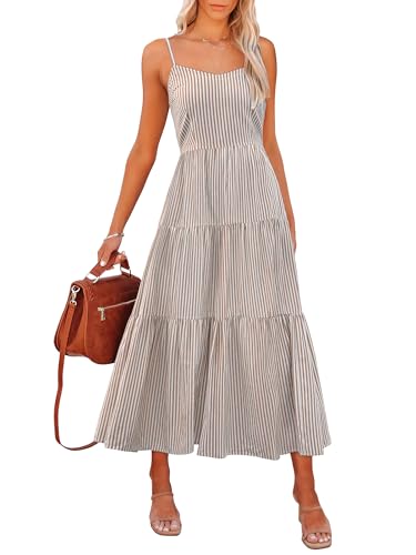 ANRABESS Womens Summer Midi Dresses Casual Striped Plaid Sleeveless Flowy Maxi Dress 2026 Beach Vacation Sundress Light Brown White Stripe Mediun