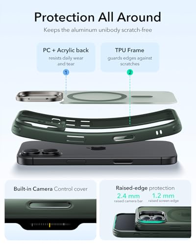 Image of ESR for iPhone 17 Case with Stash Stand, Camera Control Cover Compatible with MagSafe, Military-Grade Drop Protection Magnetic Phone Case, Scratch-Resistant Back Cover,Frosted Green