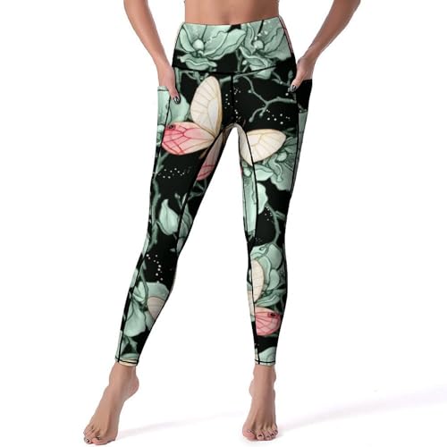 Legging femmes sport taille haute gainant imprimé papillon pour gym S