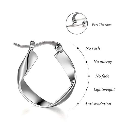 Large/Small Round Oval Titanium Hoop Earrings for Women, Filigree/Beaded/Chain/Twist Boho Earrings Hoops with Pure Titanium Earrings Post, White Gold Plated Lightweight Fashion Hoop Earrings for Women Men Sensitive Ears4