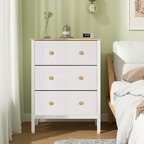 LYNCOHOME Chest of Drawer Bedroom, White Drawers Easy to Assemble, 3 Drawers Dresser with Deep and Large Drawers, for Bedroom, frontroom, Kids room, Closet