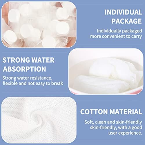 Unaone Compressed Towels, 100PCS Portable Disposable Compressed Cotton Toilet Paper Tablets Small Coin Tissue Soft Facial Compressed Washcloth Hand Wipes for Travel, Home, Outdoor Sports, Hiking