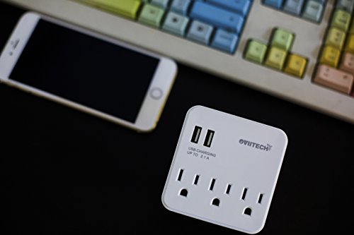 Oviitech Multi Wall Mount Adapter Outlet with Dual 2.1A USB Charging Ports and 3 Electrical Sockets, Plug-in Splitter ETL Listed，White，2 Pack - Thumbnail 4