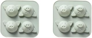 Juego de 2 adorables moldes de silicona con forma de animal de dibujos animados, ecológicos, para hornear pasteles, chocolate, cubitos de hielo, color verde