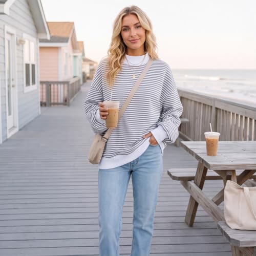 Mock Neck Sweatshirt for Women Striped Oversized Long Sleev Casual Pullover - image 5