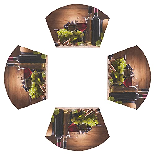 Wine Glass Grapes Round Table Placemat Set Of 4, Retro Wooden Background Wedge Place Mats Non Slip Washable Heat Resistant Table Mat For Indoor Home Kitchen Dining Table Runner Decor #TOP7