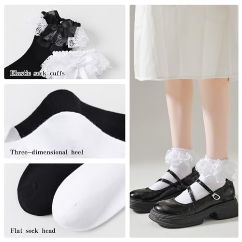 Women Lace Ruffle Frilly Ankle Socks with Bow3