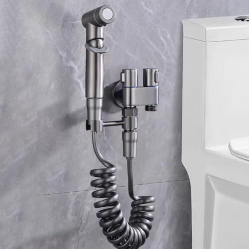 Douchette bidet double sortie avec pression réglable pour WC gris