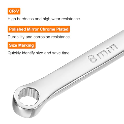Image of HARFINGTON Double End Box Wrench 8 x 10 mm Metric 12 Point 0 Degree Offset Extra Long Double End Box Ratcheting Wrench CR-V Polished Long Spanner Tools for Repairs