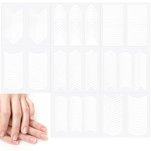 1734 unidades/48 hojas de plantilla de manicura francesa, 8 estilos de uñas francesas blancas, pegatinas de uñas autoadhesivas, pegatinas para manicura decoración, bordes auxiliares, herramientas de