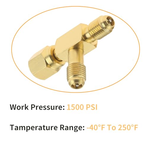 Image of Quick Coupler Access Tee, 1 /4 In Valves Core Tee Adapter with Swivel Connector, 1 /4 inch F. Flare w /Depressor Tip x 1 /4 inch M. Flare Access for Gauge Deep Vacuum Pump Manifold