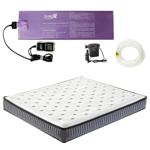 Ustenroya 95% Waveless Waterbed Mattress with Thermostat - PVC Foldable Design, Dual Water/Air Use, No Frame Needed - Queen Size 60