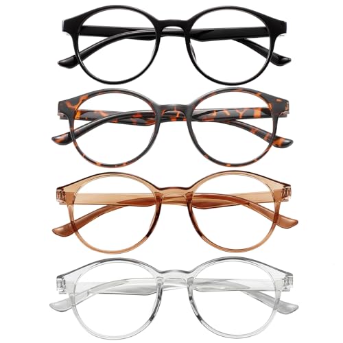 Image of Przene 4 Pack Blue Light Blocking Glasses for Women Men,Retro Round Computer Gaming Glasses Anti Eye Strain /UV /Glare (Standard, Mixed Color-C3)