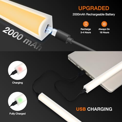 Image of Under Cabinet Lights Remote Control,4 Pack Magnetic Rechargeable Light bar,Under Cabinet Lighting Wireless,Ceiling and Under Counter Lights for Kitchen,Wardrobe,Shelf (White, 20 CM)