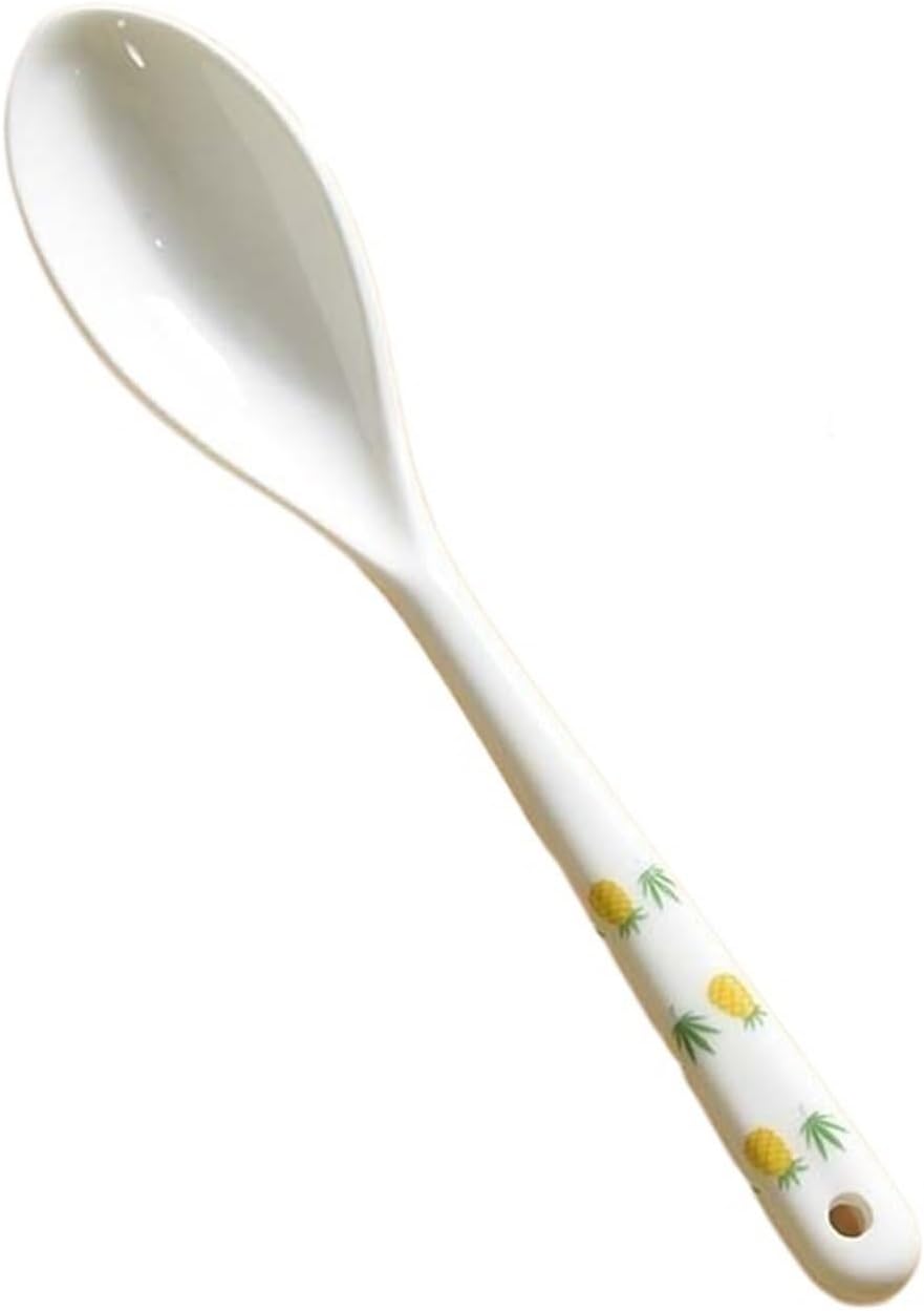 Soup Spoon Set of 2 Spoons Ceramic Coffee Table Dinner Handle with Fruit Print Ice Cream Scoop(B,Small)