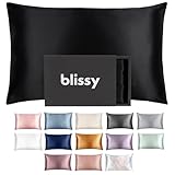 Blissy Silk Pillowcase - 100% Pure Mulberry Silk - 22 Momme 6A High-Grade Fibers - Silk Pillow Cover for Hair & Skin - Regular, Queen & King with Hidden Zipper (Standard, Black)