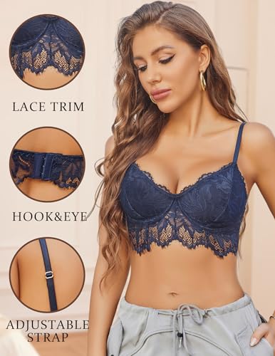 Image of Avidlove Bralettes for Women Lace Underwire Bra Push Up Sexy Bras No Padded V Neck Camisole Lingerie Crop Top