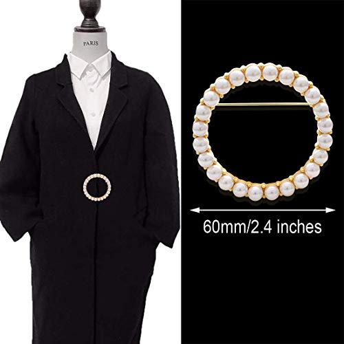 Image of Women's Elegant Zirconia Pearl Gold Open Ring Circle Wreath Brooch Pin Cardigan Scarf Lapel Pin Party Wedding Jewelry