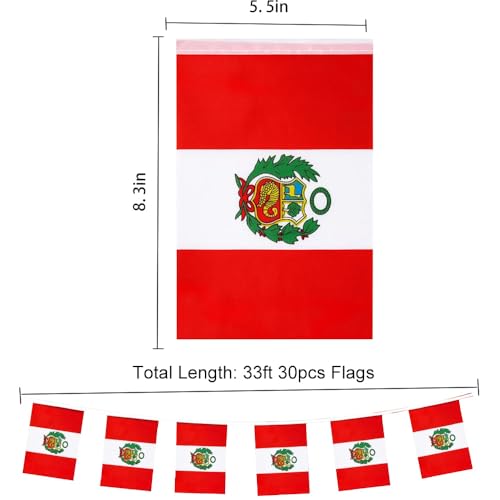 Image of Peru Flags Peruvian String Flag Banners for Patriotic Events Independence Day Sports Bars Inside Outside Decorations 33 Feet 30 Flags