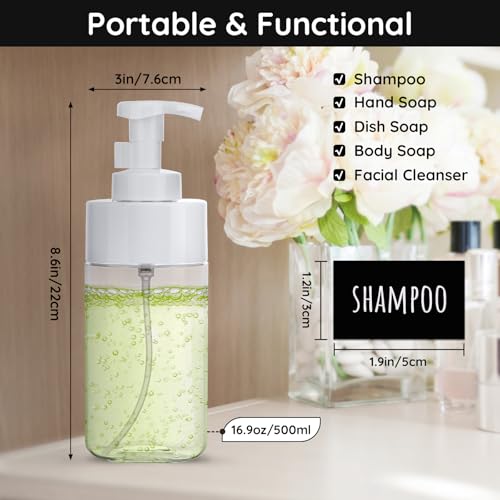 Image of Segbeauty Foaming Soap Dispenser, 4 Packs 16.9oz Clear Plastic Foaming Pump Bottle Containers, 500ml Empty Refillable Foam Hand Soap Lotion Dispenser Set with Waterproof Labels for Bathroom Kitchen