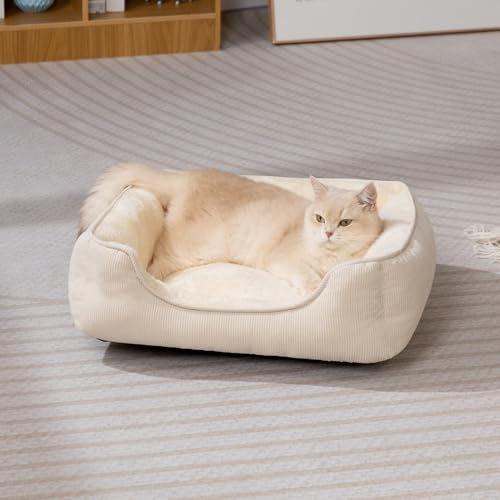 Hollypet Katzenbett Kleines Hundebett Haustierbett für Katzen und Welpen, Weiches Haustierschlafbett Atmungsaktives Haustierkissen, Beige (55 * 45 * 15cm)