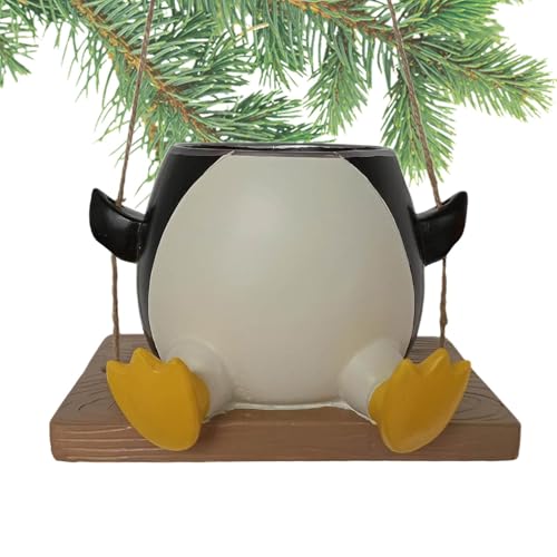 Ghjkldha Swinging Penguin Planter Pot, Funny Hanging Flower Pot, 13x13x10cm, Resin Cartoon Succulent Planter, Decorative Swing for Indoor Outdoor Balcony, Garden, and Patio Decor