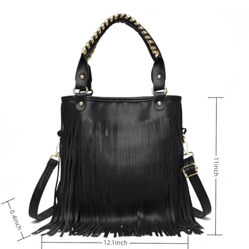 Image of IAMUHI Casual Rivets Fringed Shoulder Handbag for Women,Soft Vegan Leather Hippie Crossbody Purse Bag Hobo Bag