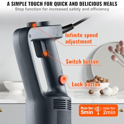 VEVOR Commercial Immersion Blender, 500 Watt 20Inch Heavy Duty Hand Mixer, Variable Speed Mixer with 304 Stainless Steel Blade, Multi-Purpose Portable Mixer for Soup, Smoothie, Puree, Baby Food image 5